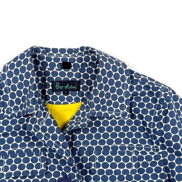 Boden Jackets & Blazers - Boden Cropped Blue White Polka Dot Cotton Jacket Yellow Lining Womens Size 10